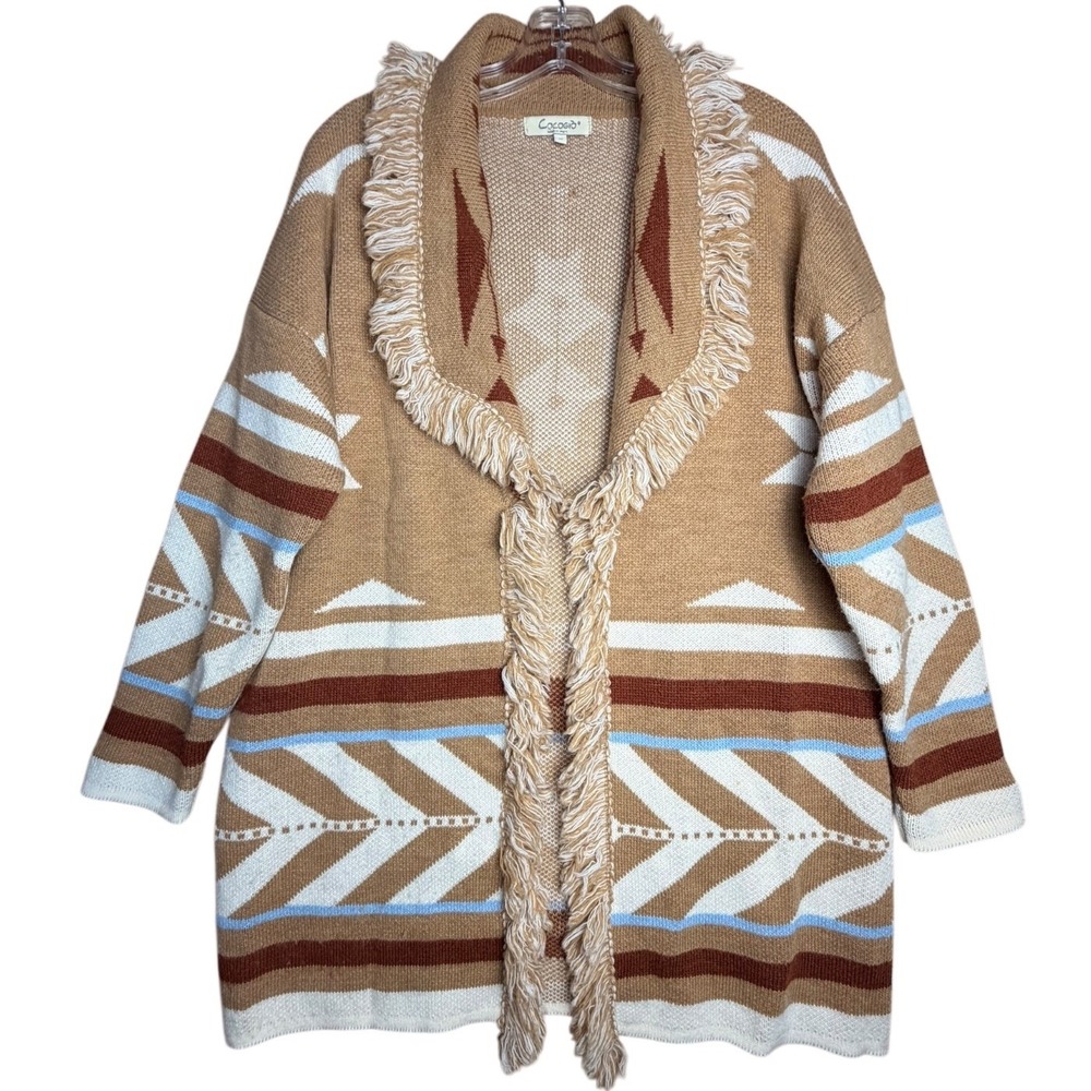 Cocogio Southwestern Aztec Fringe Cardigan Wool Blend Boho‎ Western Jacket M